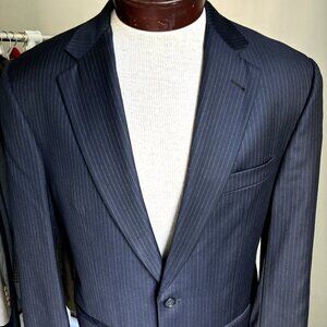 Burberry London Mens 38R Kensington Blazer Striped Navy Blue Athletic Fit Jacket